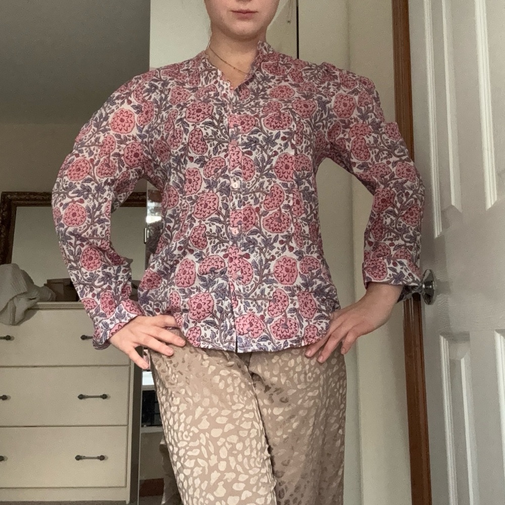 Floral Pink and Gray Women's Top